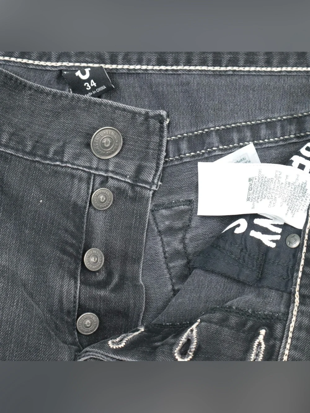 True Religion Geno Men's Distressed Denim Shorts Size 34 Gray Relaxed Slim